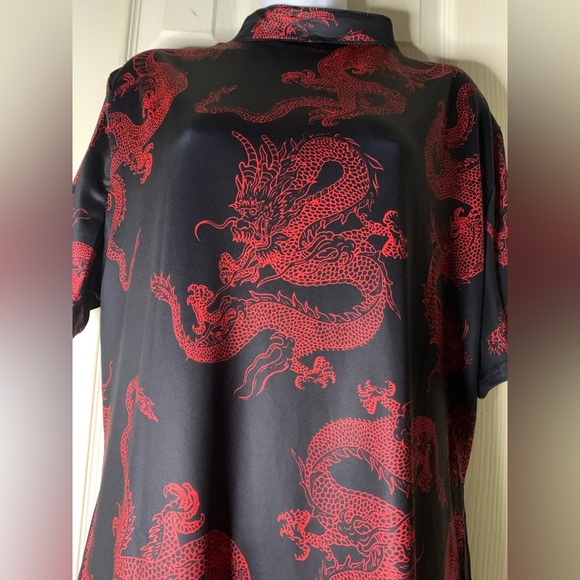 Women's Plus Size Chinese Dragon Print Bodycon Cheongsam Split Mini Dress - Picture 8 of 10